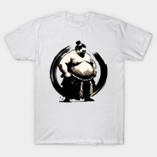 Sumie Enso Circle Japanese Brushstroke Sumo Wrestler T-Shirt